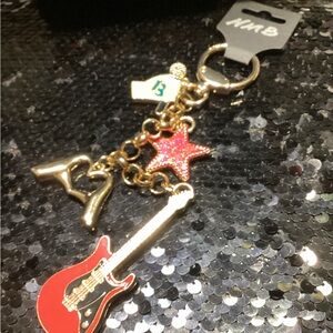 Gold Guitar Charm Bag/Key Charm with ❤️ & Red Guitar & Pink Star